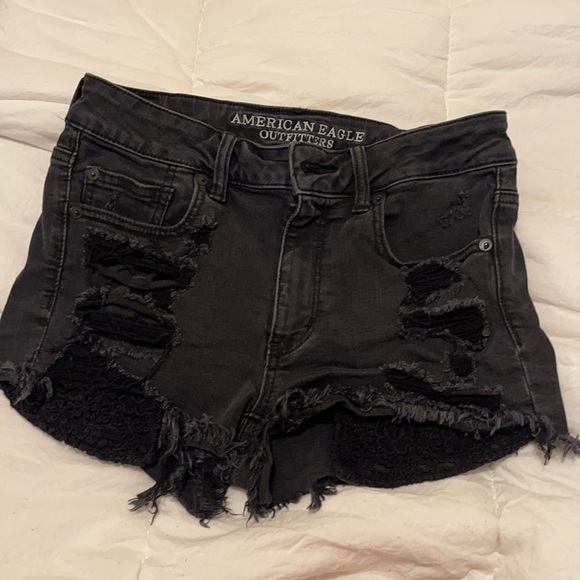 American Eagle high rise black jean shorts - Picture 1 of 5